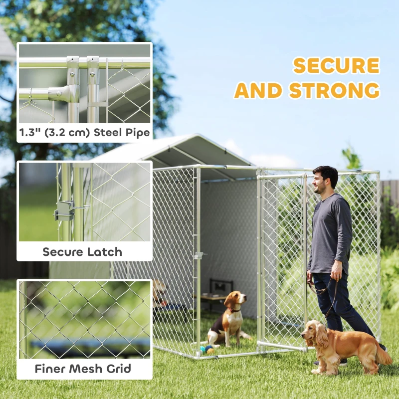 PawHut Galvanized Steel Dog Kennel Outdoor with Waterproof & UV-Resistant Cover for Large Dogs, 13.1' x 7.5' x 7.5'