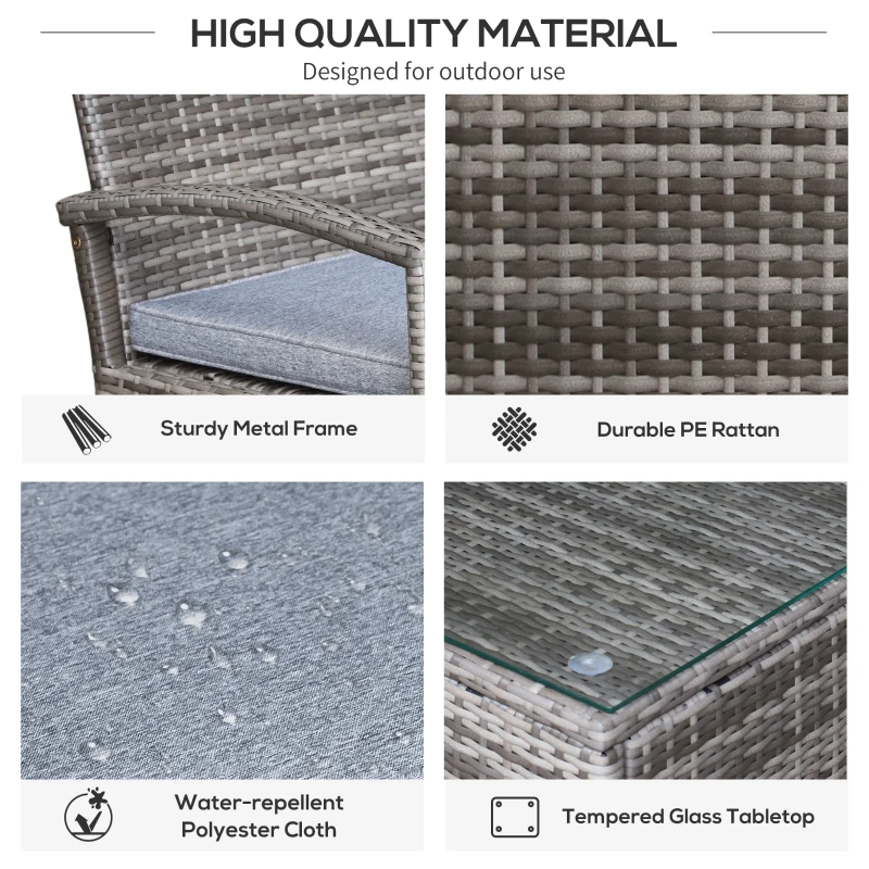 Outsunny 3 Pieces Wicker Patio Furniture Set, Rattan Bistro Set with Coffee Table and Cushions, Outdoor Conversation Set for Garden, Porch, Balcony, Grey