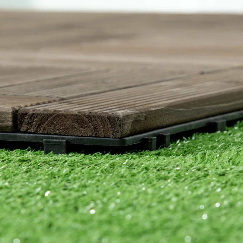 Outsunny 27 Pcs Wooden Interlocking Deck Tiles, 12" x 12" Non-slip Flooring Tiles for Indoor Outdoor Patio Balcony, Grey