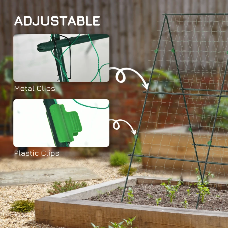 Outsunny Metal Cucumber Trellis with Netting for Climbing Plants Vegetables, A Frame Tomato Plant Support Tomato Trellis for Vegetable Garden, Patio, Balcony, Green