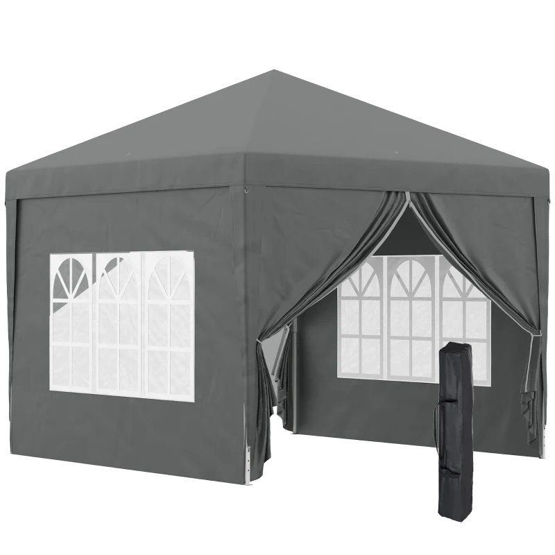 Outsunny 10'x10' Outdoor Pop Up Party Tent Wedding Gazebo Canopy with Carrying Bag (Dark Grey)