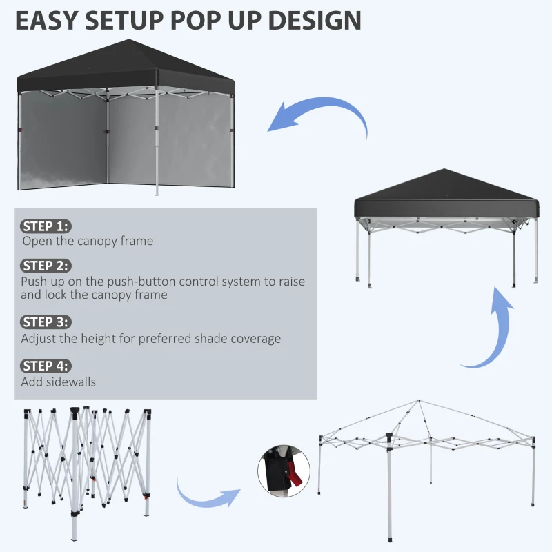 Outsunny 10' x 10' Pop Up Canopy with Sidewalls, Roller Bag, Height Adjustable Instant Tent for Outdoor Garden Patio, Black