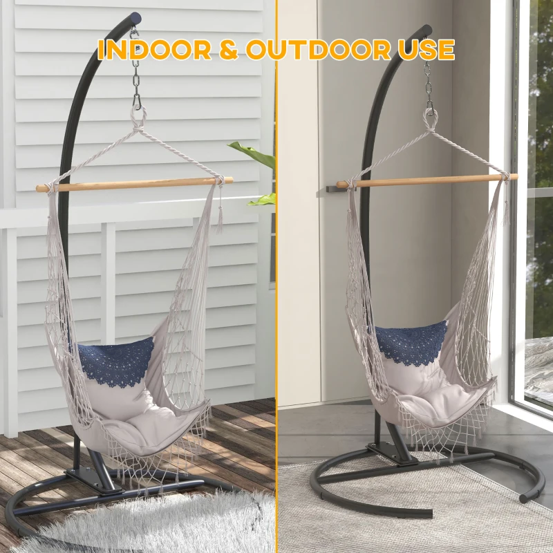 Outsunny Hanging Hammock Chair Stand with Round Base, Heavy Duty Hammock Stand Only with 330 lbs. Capacity, Black