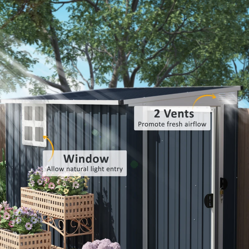 Outsunny 4' x 8' Outdoor Storage Shed, Metal Garden Shed with Window, 2 Vents and Lockable Door for Backyard, Garden, Patio
