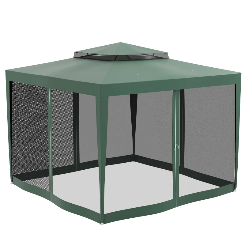Outsunny 10' x 10' Outdoor Canopy Tent Party Tent with Mesh Netting and Double Tier Roof for Backyard, Garden, Patio, Green
