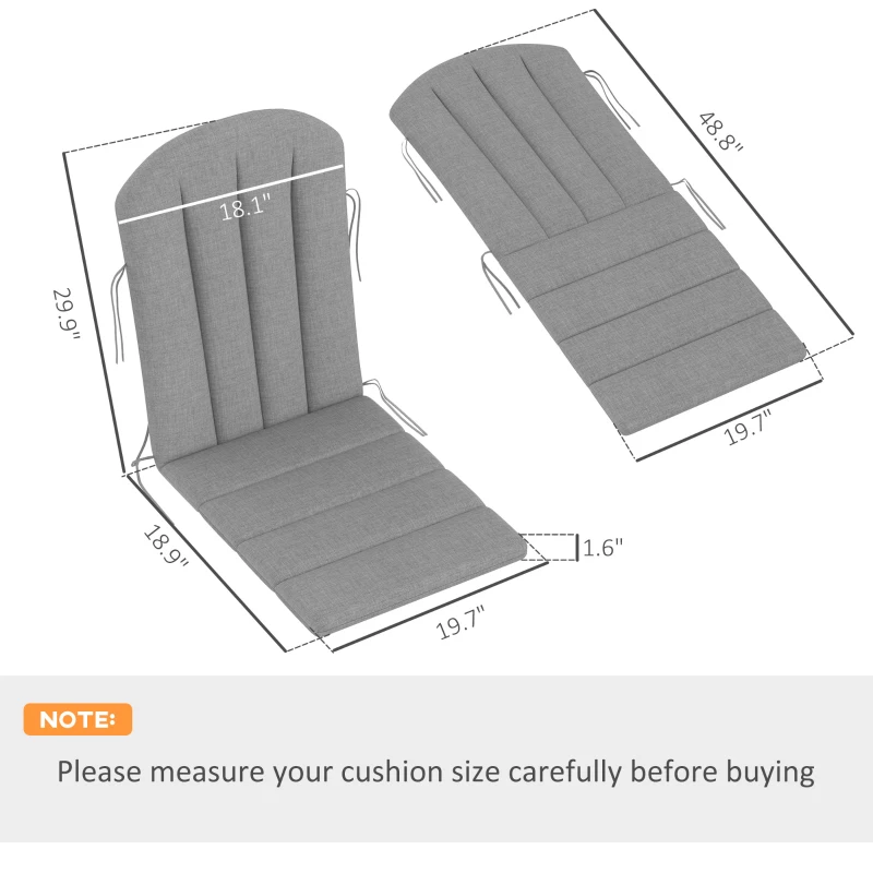 Outsunny Set of 4 Outdoor Chair Cushions, High Back Adirondack Chair Cushion with Ties, High-Density Foam, Gray