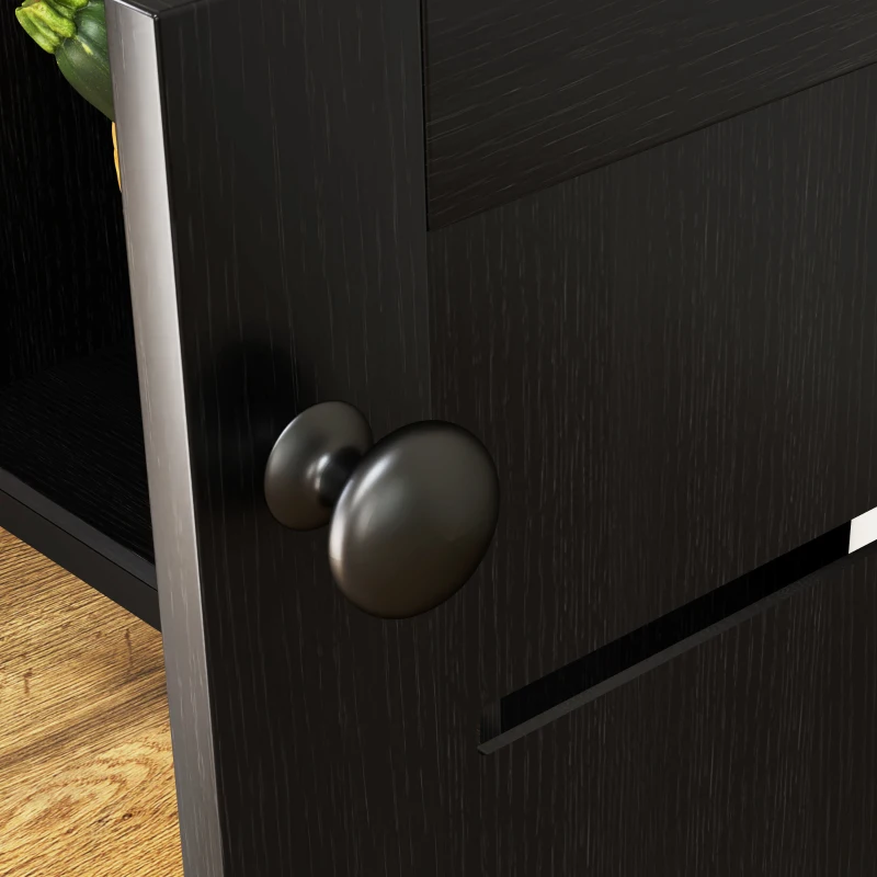 HOMCOM Baker's Rack with Power Outlet and Storage Shelves, Microwave Stand with Louvred Door Cabinets, Black