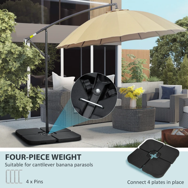 Outsunny 4 Piece Umbrella Base Stand w/ U Locking, 132 lb Capacity Water or 172 lb Capacity Sand, Black