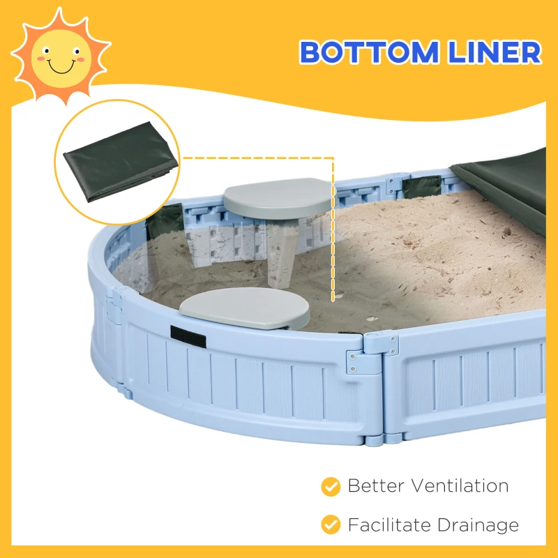 Outsunny Kids Outdoor Sandbox with Cover, Seat Board for Backyard, Light Blue, 72" x 41.25" x 8.75"