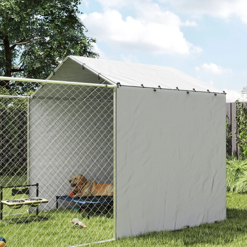 PawHut Galvanized Steel Dog Kennel Outdoor with Waterproof & UV-Resistant Cover for Large Dogs, 13.1' x 7.5' x 7.5'