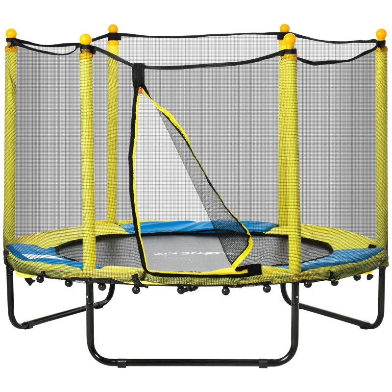 Qaba 4.6FT Trampoline for Kids with Enclosure Net for Ages 3-10, Indoor Outdoor Use, Yellow