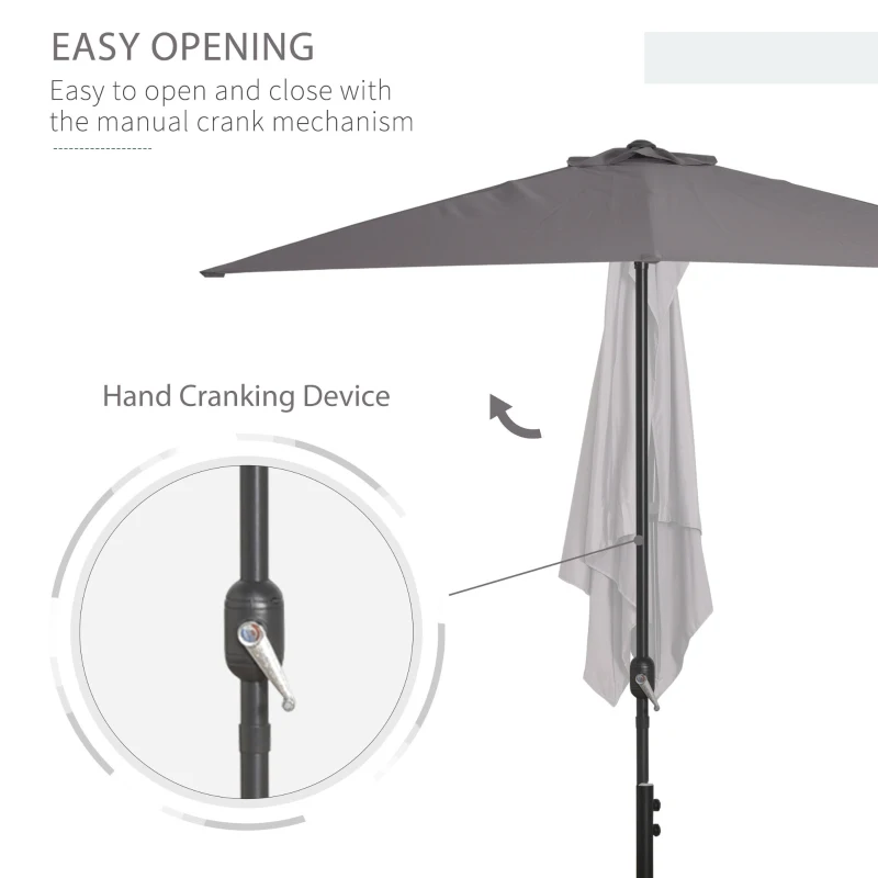 Outsunny 8ft Half Round Umbrella Outdoor Balcony Parasol Patio Garden Outdoor Window Sun Shade w/ 5 Ribs
