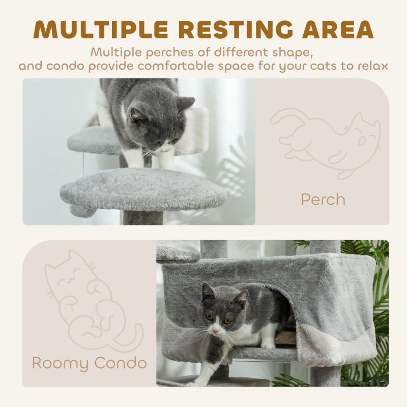 PawHut 53" Cat Tree Scratching Large Kitten Play House Multi-Level Activity Center Pet Furniture, Grey
