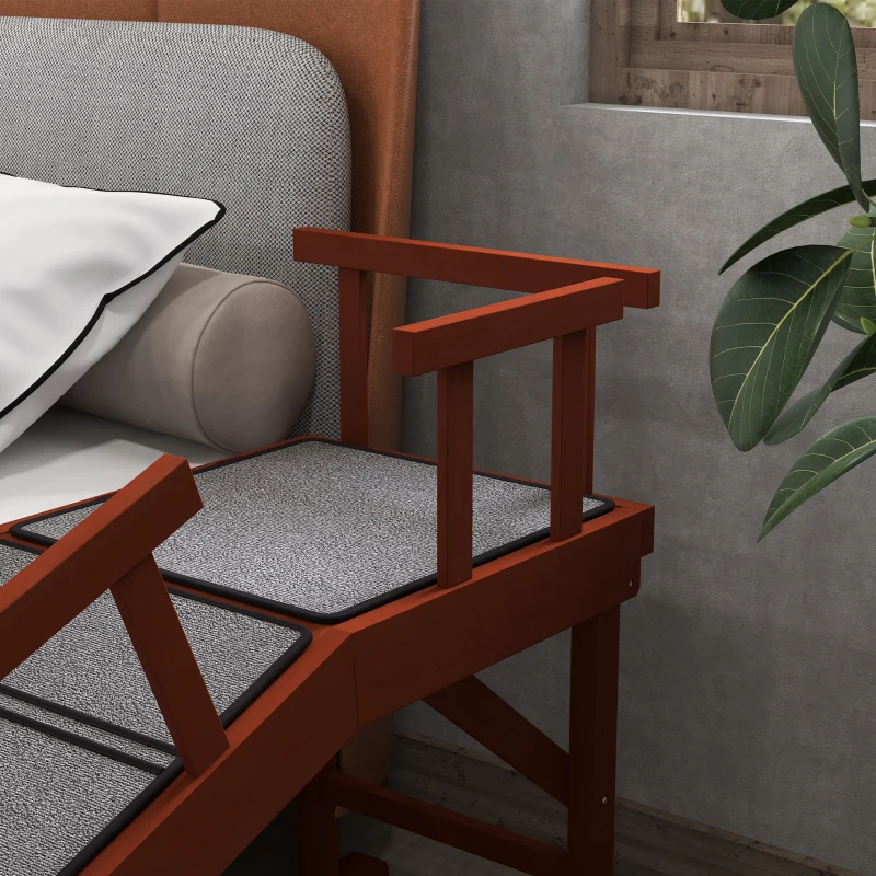 PawHut Wooden Dog Ramp for Large Dogs, 60" Long, with Non-slip Rug, Removable Guardrails for Couch, Bed, Brown