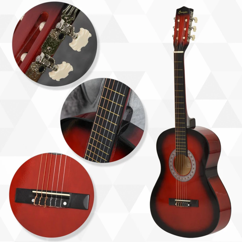 Soozier 36" Kids Acoustic Guitar Set with Easy Strings, Picks, and Waterproof Case Included, Beginner Acoustic Guitar for Kids, Portable Acoustic Child Guitar, Wine Red