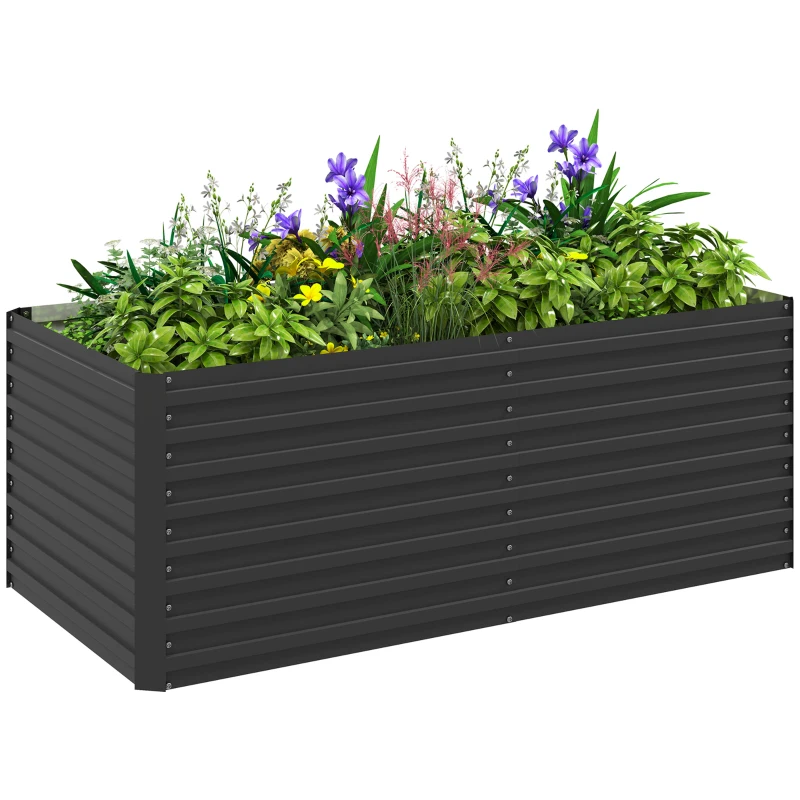 Outsunny 5' x 3' x 2' Raised Garden Bed, Galvanized Planter Box for Growing Flowers, Herbs and Vegetables, Dark Grey