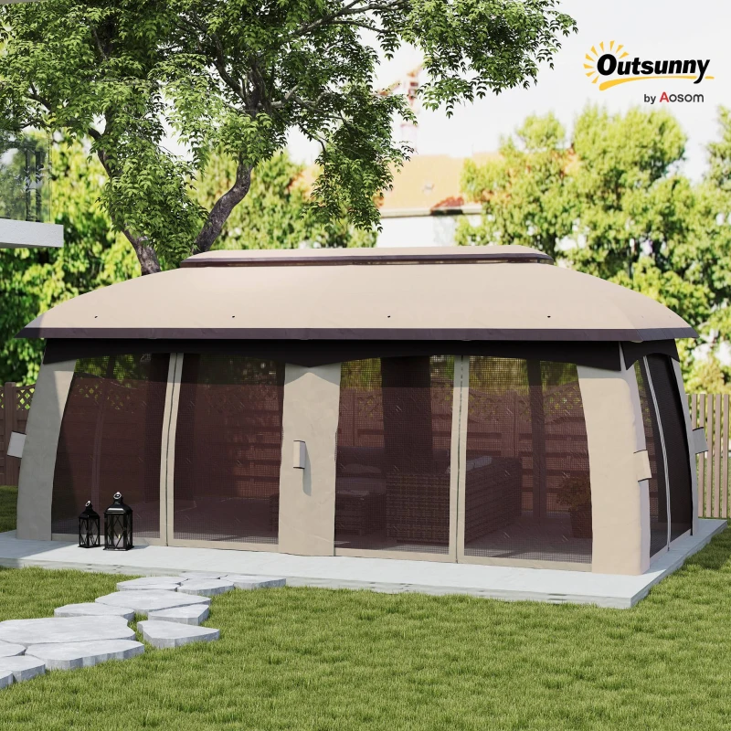 Outsunny 10' x 20' Patio Gazebo, Outdoor Gazebo Canopy Shelter with Netting, Vented Roof for Garden, Beige
