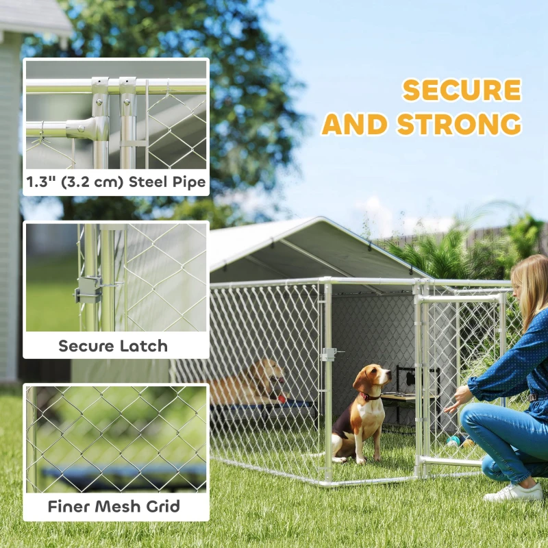 PawHut Galvanized Steel Dog Kennel Outdoor with Waterproof & UV-Resistant Cover for Large Dogs, 13.1' x 7.5' x 4.9'