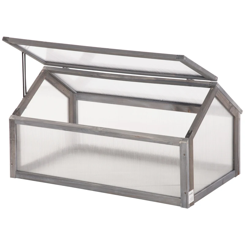 Outsunny Wooden Cold Frame Greenhouse Garden Portable Raised Planter with Openable Top for Indoor, Outdoor, Flowers, Vegetables, Plants, 35.5" x 20.5" x 19.5", Grey