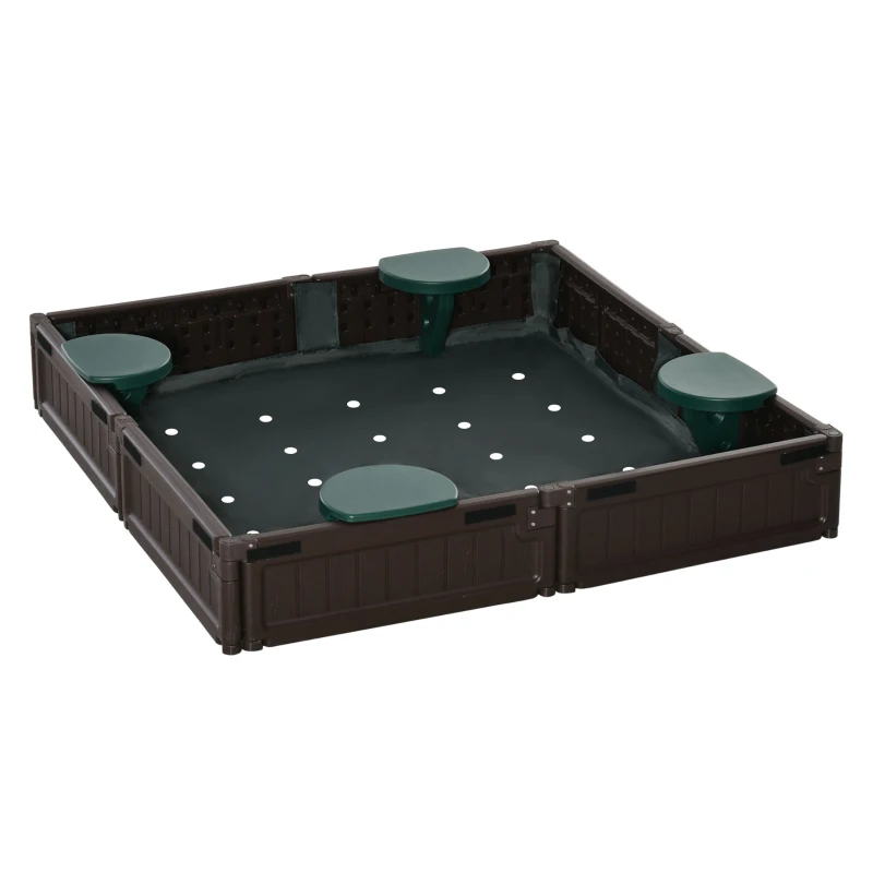 Outsunny Kids Outdoor Sandbox with Cover Garden Bed, Easy Assembly for Backyard, Brown, 48.5" x 48.5" x 8.25"