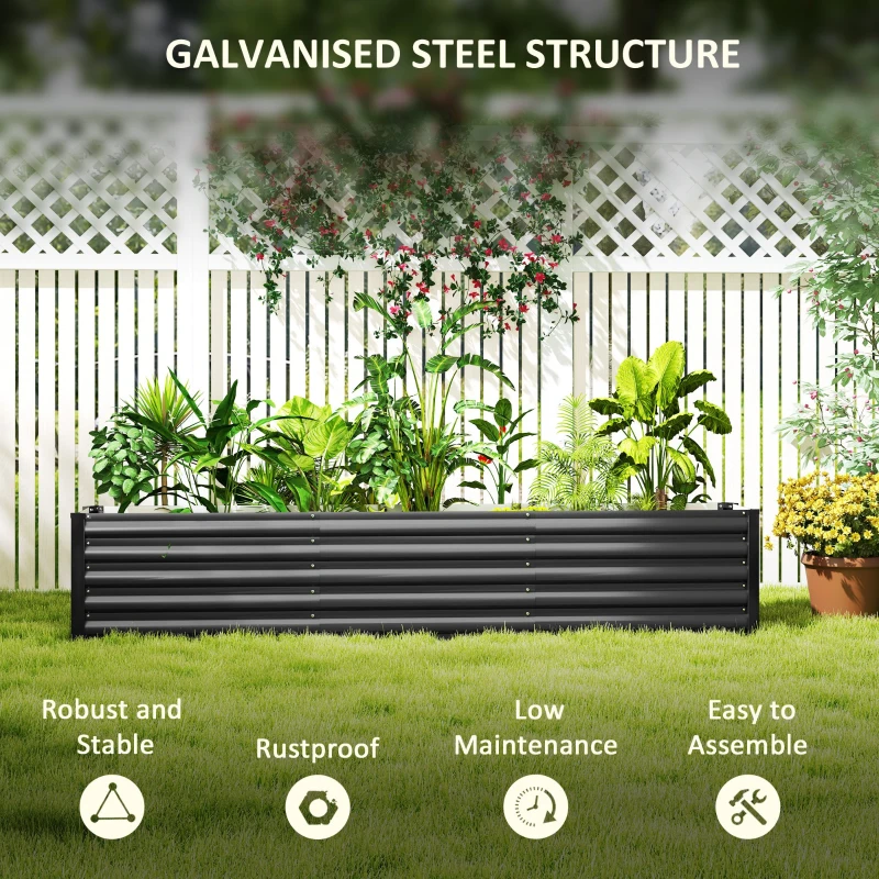 Outsunny 8 x 1.3 x 1.5ft Galvanized Raised Garden Bed, Reinforced Outdoor Planter Box with Open Bottom, Dark Grey