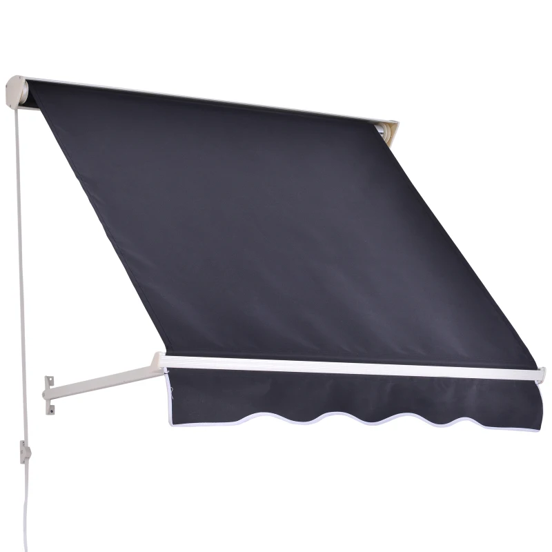Outsunny 4' x 2.3' Retractable Window Door Awning Patio Canopy Outdoor Sun Shade Shelter Dark Grey