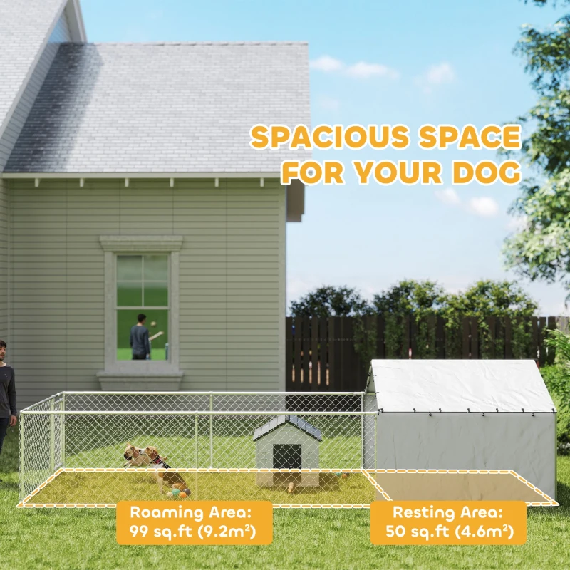 PawHut Galvanized Steel Dog Kennel Outdoor with Waterproof & UV-Resistant Cover for Large Dogs, 19.7' x 7.5' x 4.9'