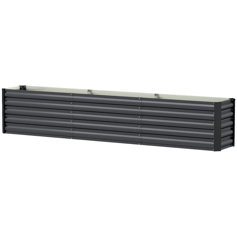 Outsunny 8 x 1.3 x 1.5ft Galvanized Raised Garden Bed, Reinforced Outdoor Planter Box with Open Bottom, Dark Grey