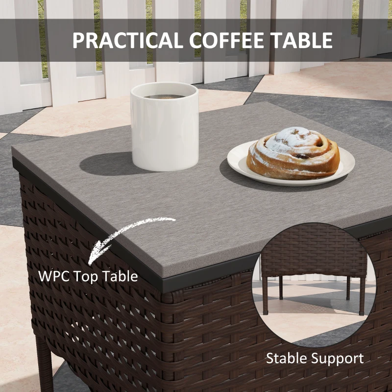 Outsunny 3 Piece Wicker Patio Furniture Set, Outdoor PE Rattan Rocking Chairs with Coffee Table, Cushions for Porch, Brown