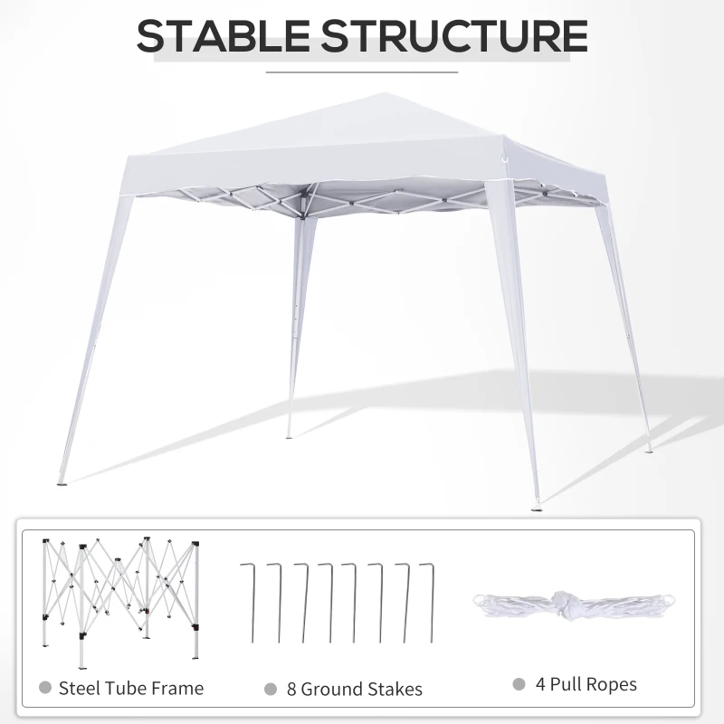 Outsunny 8' x 8' Pop Up Canopy, Outdoor Foldable Tent, Portable Canopy Tent with Carrying Bag for Camping, Party, Picnic, White
