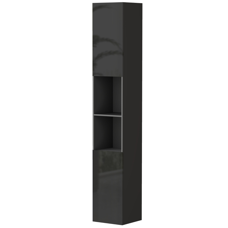 kleankin Tall Bathroom Cabinet, High Gloss Storage Cabinet with Doors and Adjustable Shelves, 11.8" x 11.8" x 71.5", Black