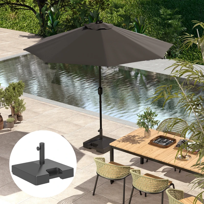 Outsunny Plastic Square Patio Umbrella Base with Wheels Handle, Heavy Duty Outdoor Umbrella Stand Base, Filled Up to 73lb with Stand or 57lb with Water for Garden, Poolside, Black