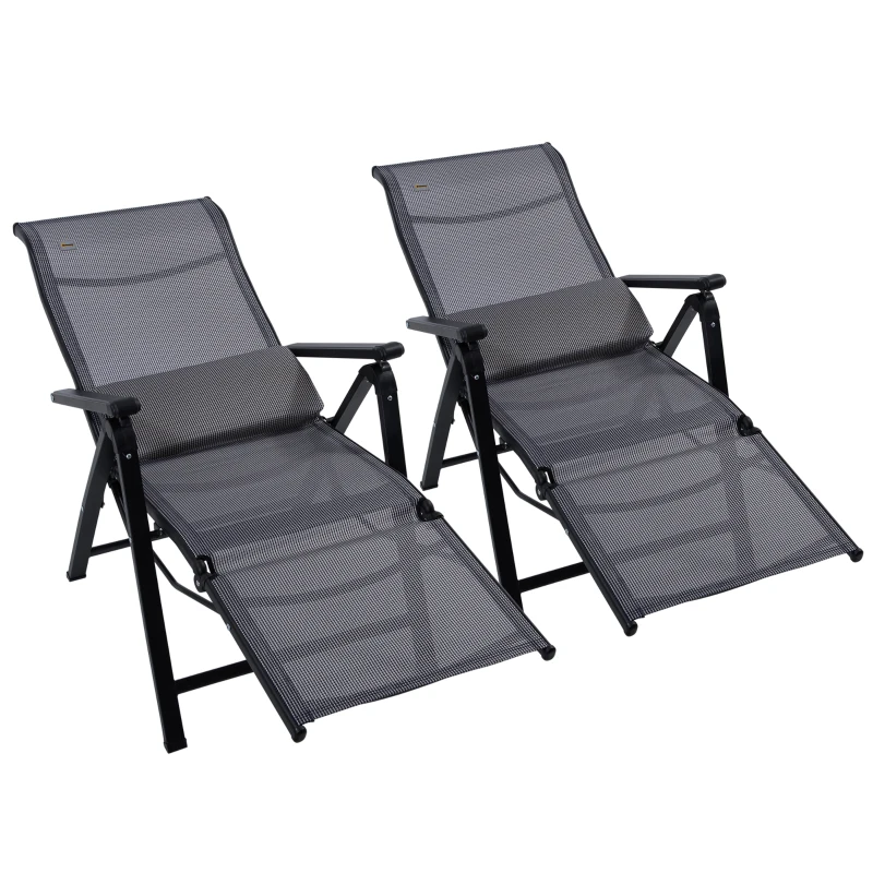 Outsunny 2 Piece Zero Gravity Chairs Set, Folding Recliners, Patio Loungers with 9 Level Adjustable Backrest, Lumbar Pillow for Outdoor, Patio, Deck, Poolside, Grey