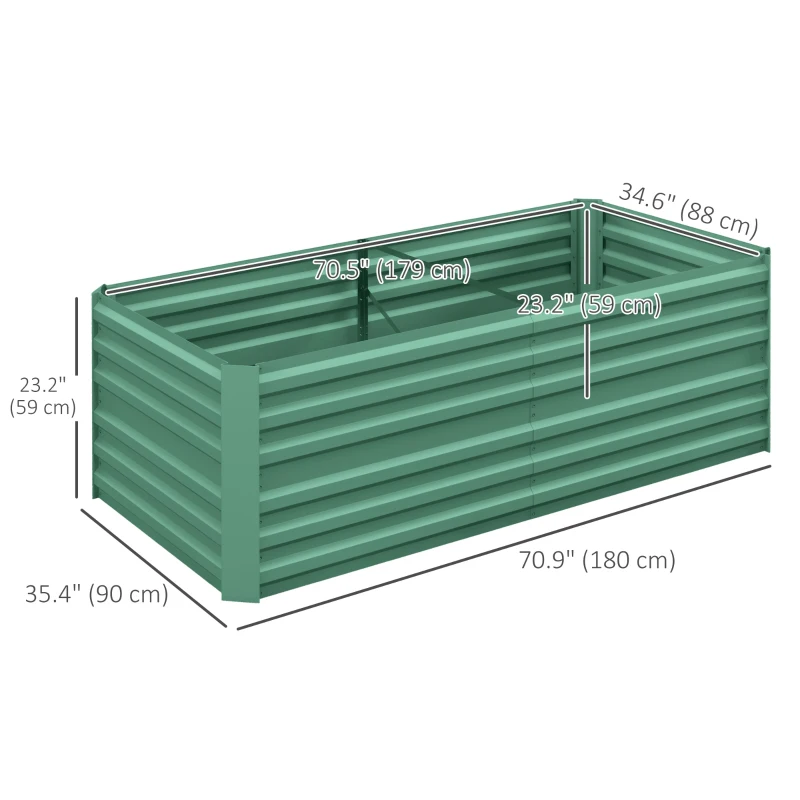 Outsunny Galvanized Raised Garden Bed, Steel Outdoor Planters with Reinforced Rods, 71" x 35" x 23", Light Green