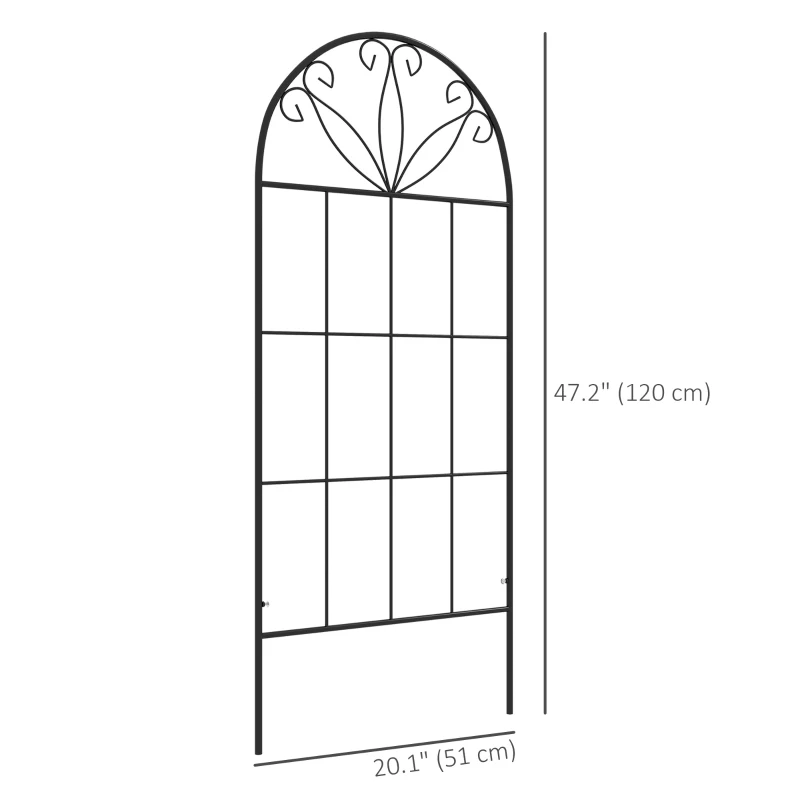 Outsunny Metal Garden Trellis Pack of 2 for Climbing Plants, Arched Grid Trellis Panels, 20" x 47", Black