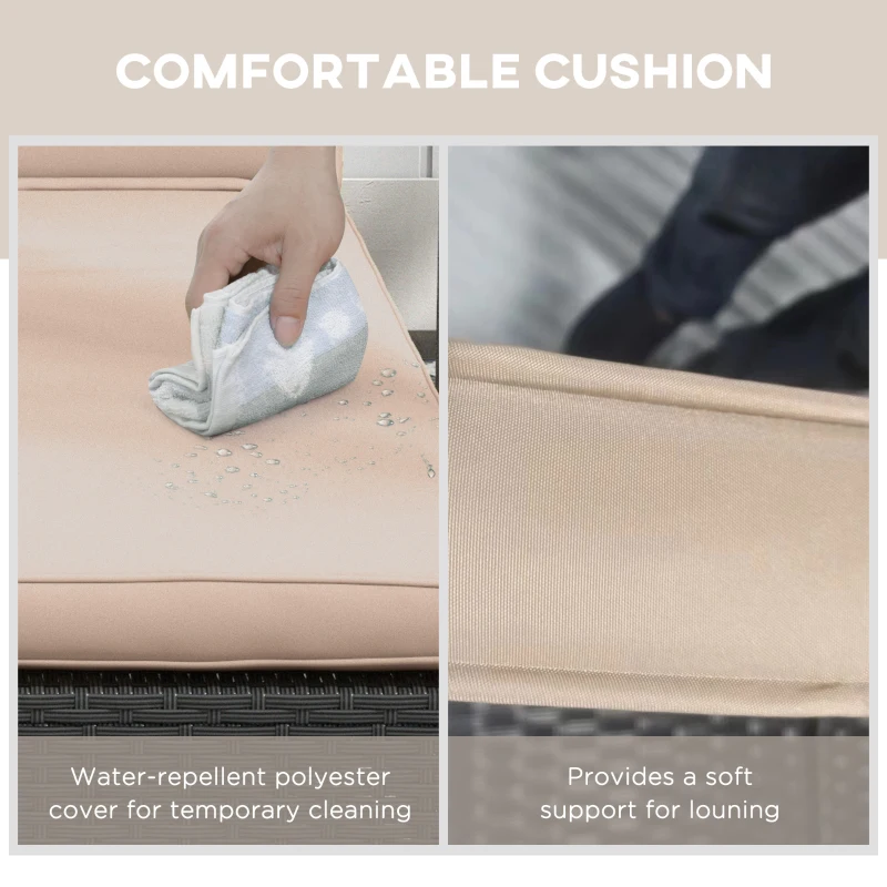 Outsunny Outdoor Patio Lounger with Cushion, 5-Level Reclining Wicker Chaise Lounge Chair with Tea Tray, for Poolside, Patio, Deck, 264lb Weight Capacity, Beige