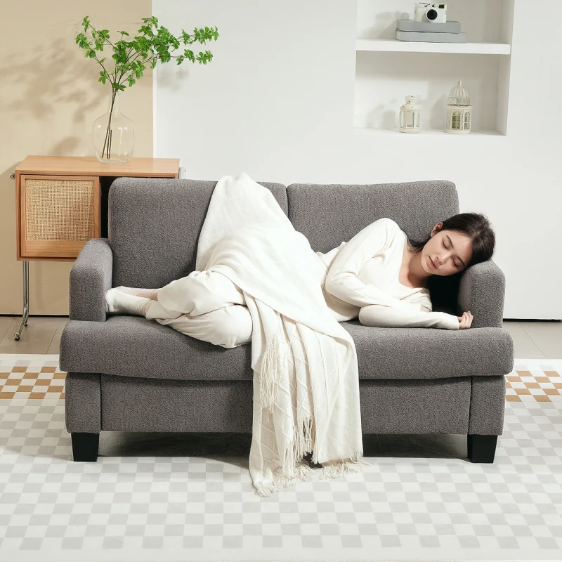 HOMCOM 54.3" Loveseat Sofa, 2 Seater Sofa with Removable Cushions, Small Couch with Solid Wood Frame for Living Room, Dark Grey