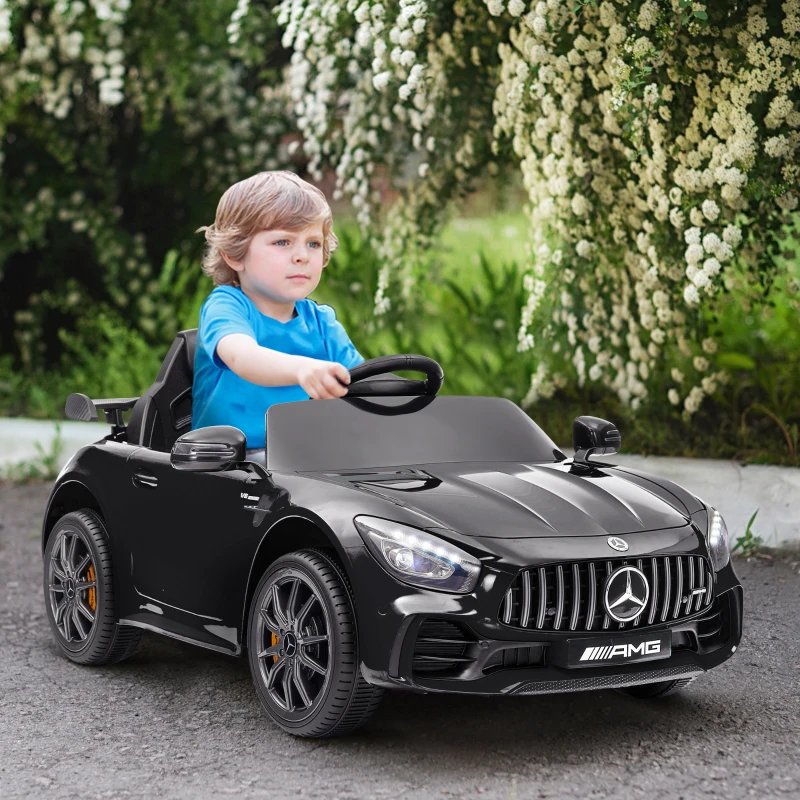 Qaba Mercedes-Benz AMG GTR Licensed 12V Battery Powered Kids Electric Car w/ Remote Control & Soft Start, Black