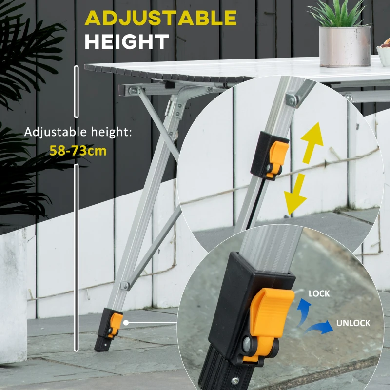 Outsunny 4FT Folding Aluminium Picnic Table Portable Camping BBQ Table Roll Up Top Mesh Layer Rack with Carrying Bag Silver