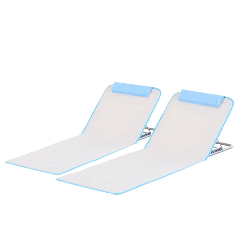 Outsunny 2 Pieces Beach Lounge Chair, Outdoor Folding Chaise Lounge Set w/ Pillow for Sunbath, Snap, Beige