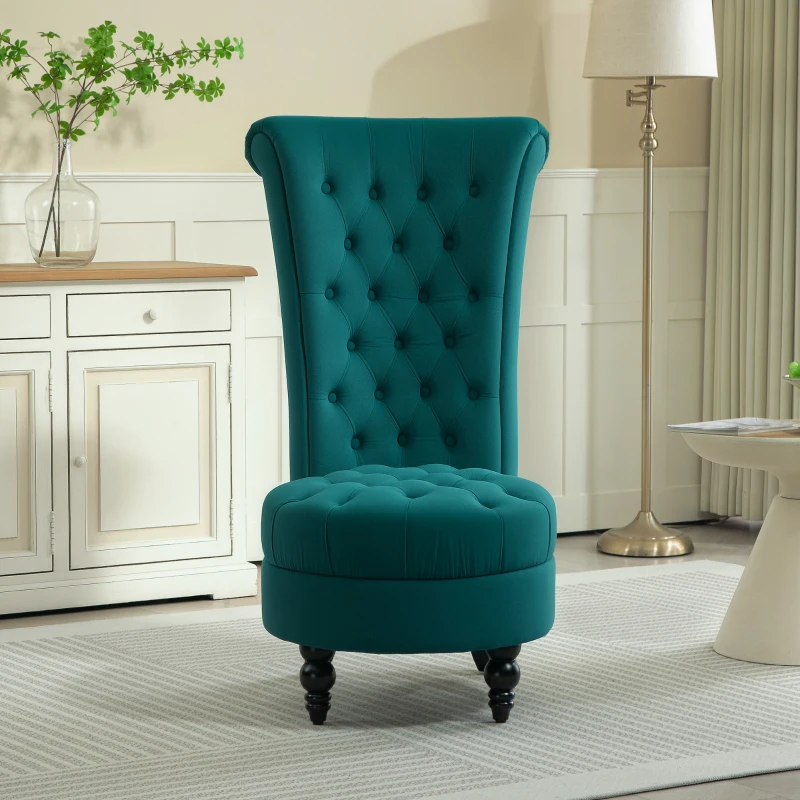 HOMCOM Retro High Back Armless Accent Chair, Fabric Upholstered Tufted Chair for Living Room, Dining Room and Bedroom, Green