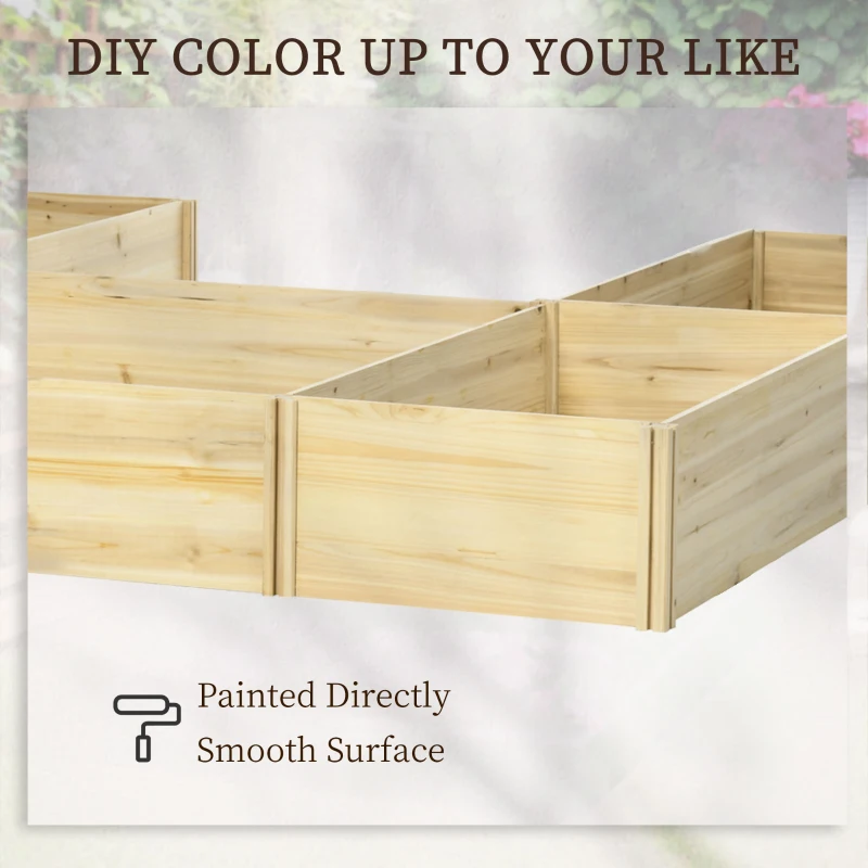 Outsunny DIY 5-box Garden Planter with Open Bottom for Outdoor Plants, Vegetables, Flowers, Herbs, Natural Wood