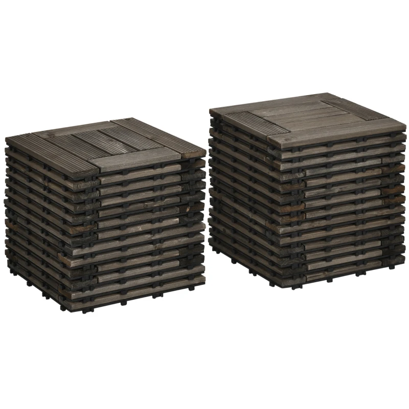 Outsunny 27 Pcs Wooden Interlocking Deck Tiles, 12" x 12" Non-slip Flooring Tiles for Indoor Outdoor Patio Balcony, Grey