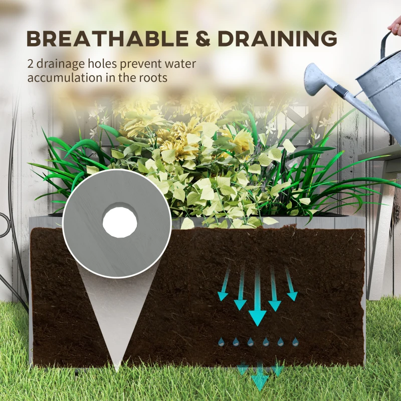 Outsunny Raised Garden Bed, Wooden Planter with Trellis, Hanging Roof, Plant Shelf, Drainage Holes and Bed Liner, Grey