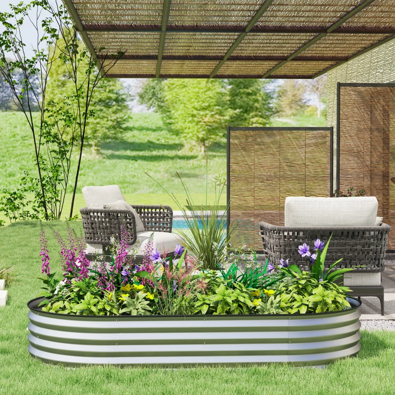 Outsunny 6' x 3' x 1' Large Outdoor Planter Box, Galvanized Raised Garden Bed with Metal Plant Stake, Silver
