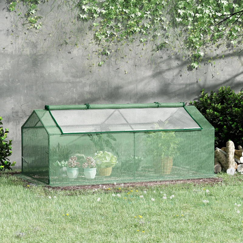Outsunny 71" x 36" x 28" Mini Greenhouse Portable Hot House for Plants with Large Zipper Windows for Outdoor, Indoor, Garden, Green