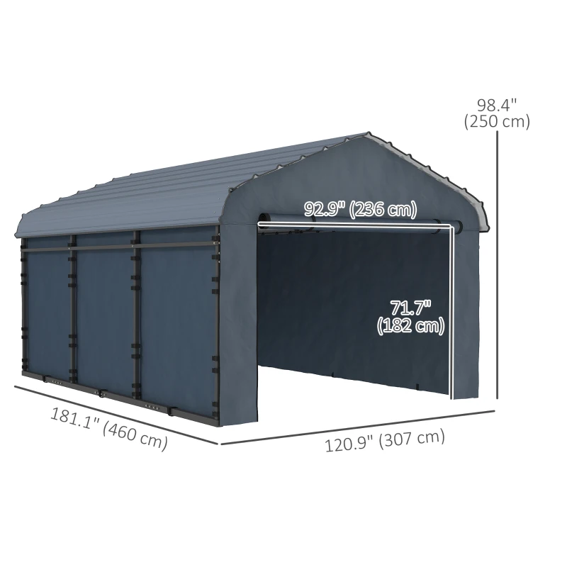 Outsunny 10' x 15' Metal Carport, Heavy Duty Garage Car Shelter with Galvanized Metal Roof and Removable Sidewalls, Dark Grey