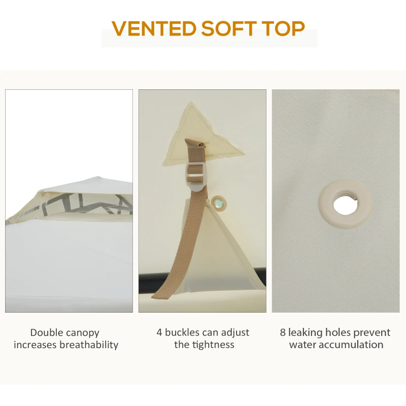 Outsunny 9.6' x 9.6' Patio Gazebo, Outdoor Canopy Shelter with 2-Tier Roof and Netting, Steel Frame for Garden, Lawn, Backyard, and Deck, Cream White