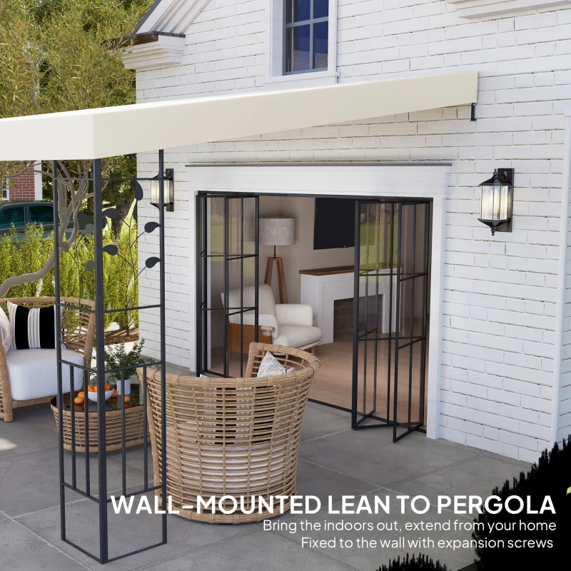 Outsunny 10' x 10' Outdoor Pergola Canopy, Metal Patio Canopy with Drainage Holes for Backyard, Garden, Cream White
