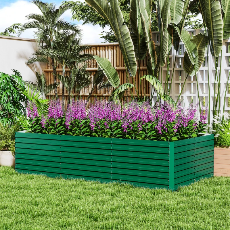Outsunny 8' x 4' x 2' Raised Garden Bed, Galvanized Planter Box for Growing Flowers, Herbs and Vegetables, Green